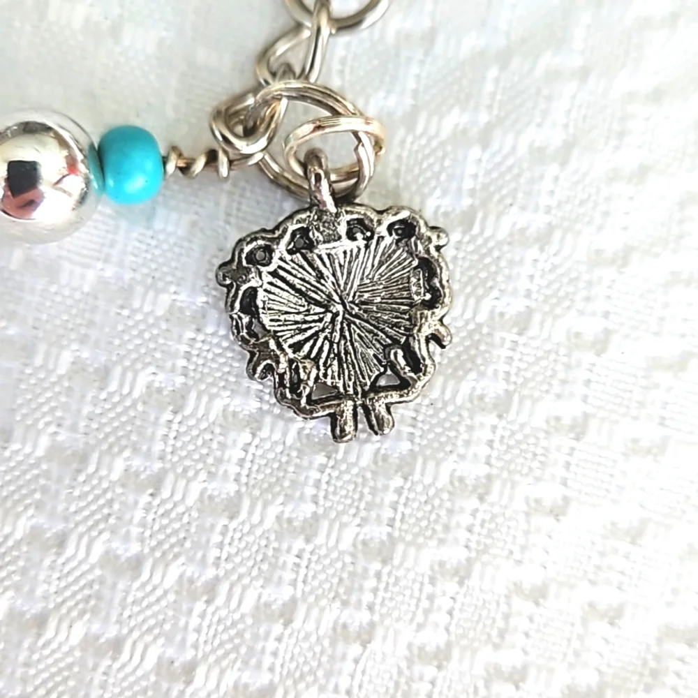 Elegant Turquoise Stone Silver Heart Keychain Keyring Handmade
